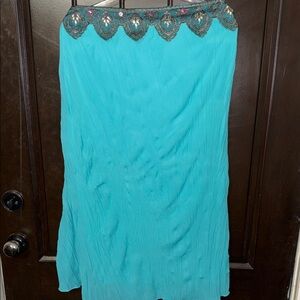 Vintage! Chic Teal Lace-Accent A-Line Skirt
